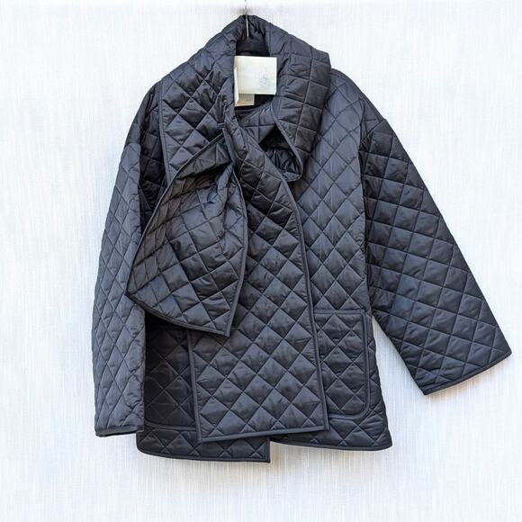 NWT TOTEME Black Scarf-detailed Quilted Recycled-shell Jacket, size IT 40/ US8 - Picture 2 of 9
